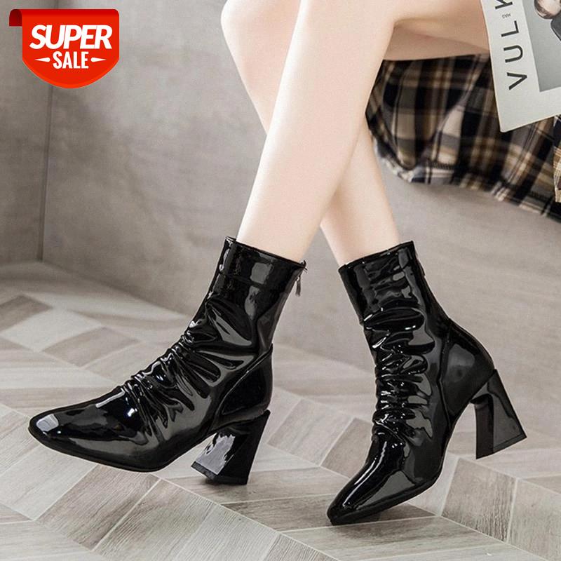 Lucyever Sexy Patent Leather Waterproof Ankle Boots for Women Fashion Square Toe Strange High Heels Boots Woman Elegant Shoes #hy1l, Beige 
Lucyever Sexy Patent Leather Waterproof Ankle Boots for Women Fashion Square Toe Strange High Heels Boots Woman Elegant Shoes #hy1l, Beige