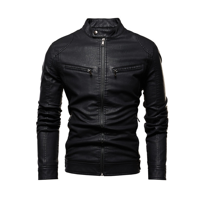 Men Autumn Motorcycle Causal Leather Jacket Coat Mens Outfit Fashion Biker Zipper PU Leather Jackets Man Slim Collar Overcoat 201128