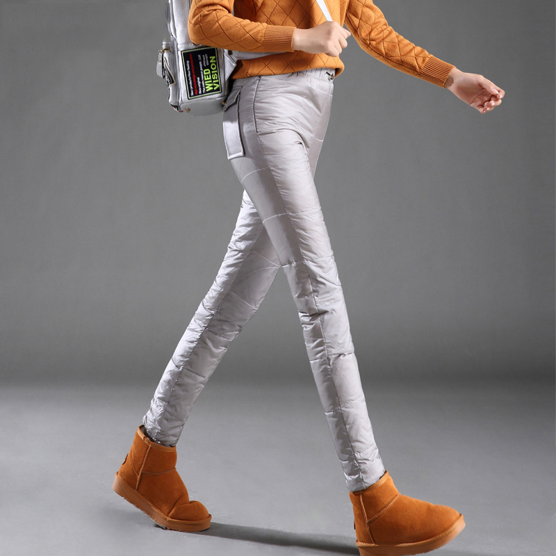 Schinteon Women Down Pants Elastic Waist Trousers Winter Snow Casual Pants Female Warm Thick S-4XL 201031