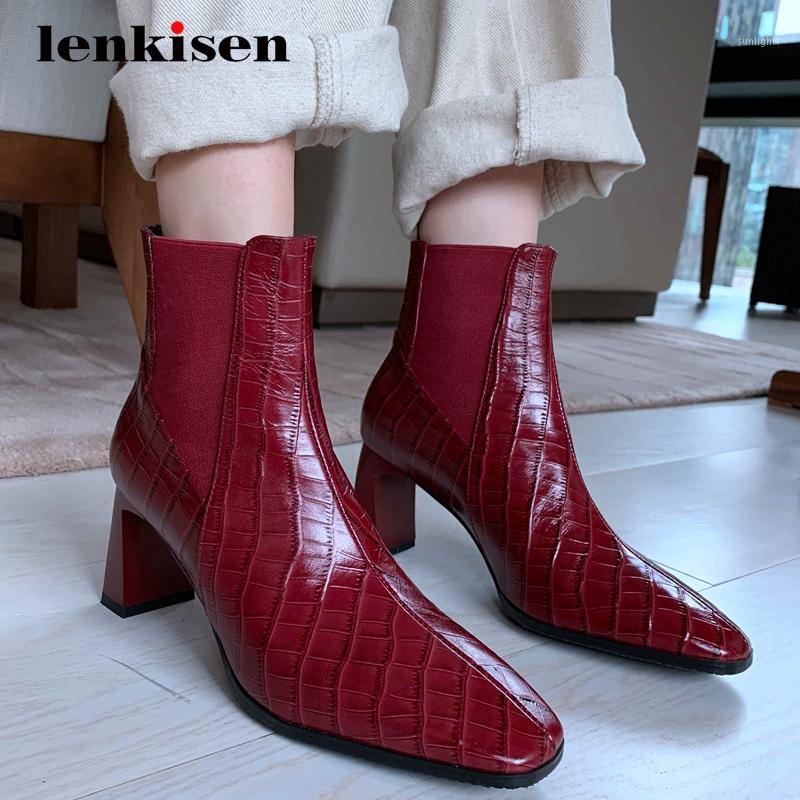 Lenkisen stretch boots cow leather patchwork high quality striped square toe thick high heel slip on young girls ankle boots L601, Beige
Lenkisen stretch boots cow leather patchwork high quality striped square toe thick high heel slip on young girls ankle boots L601, Beige