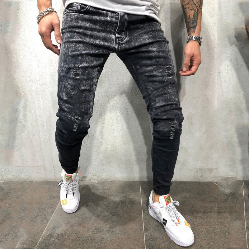 QYZRFS Men Destroyed Hole Jeans Ripped Stretch Clothing Skinny Taped Biker Pants Fashion Casual Slim fit Denim Male Trousers New 201111