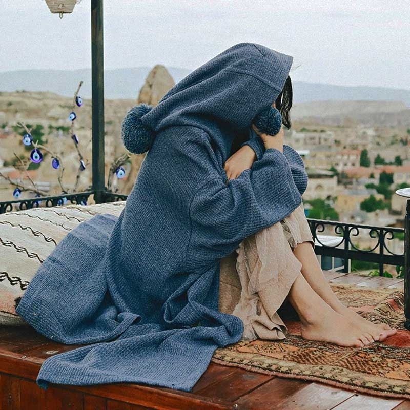 Boho Cardigan Hooded Oversized Knitted Rose Floral Embroidery Cardigan Sleeve Split Gypsy Sweater Ladies Autumn Winter 201109