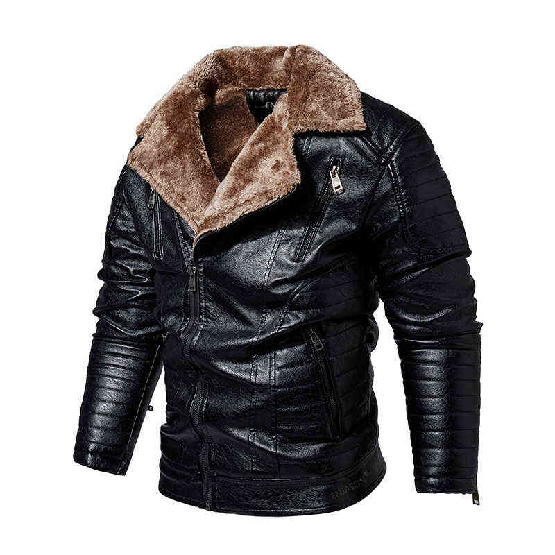 Men's Autumn and Winter Men Coat Leather Jacket Motorcycle Style Male Business Casual Jackets for Men Warm Overcoat 211222