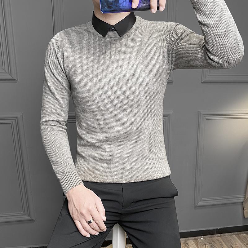 Autumn and winter plus velvet sweater men's Korean slim design sense pullover shirt collar fashion personality trendy sweater, Khaki
Autumn and winter plus velvet sweater men's Korean slim design sense pullover shirt collar fashion personality trendy sweater, Khaki