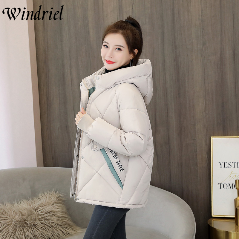 Autumn Winter Jacket Women Hooded Warm Parka Casual Letter Thick Warm Winter Coat Female Students Wadded Jacket Windriel LJ201127