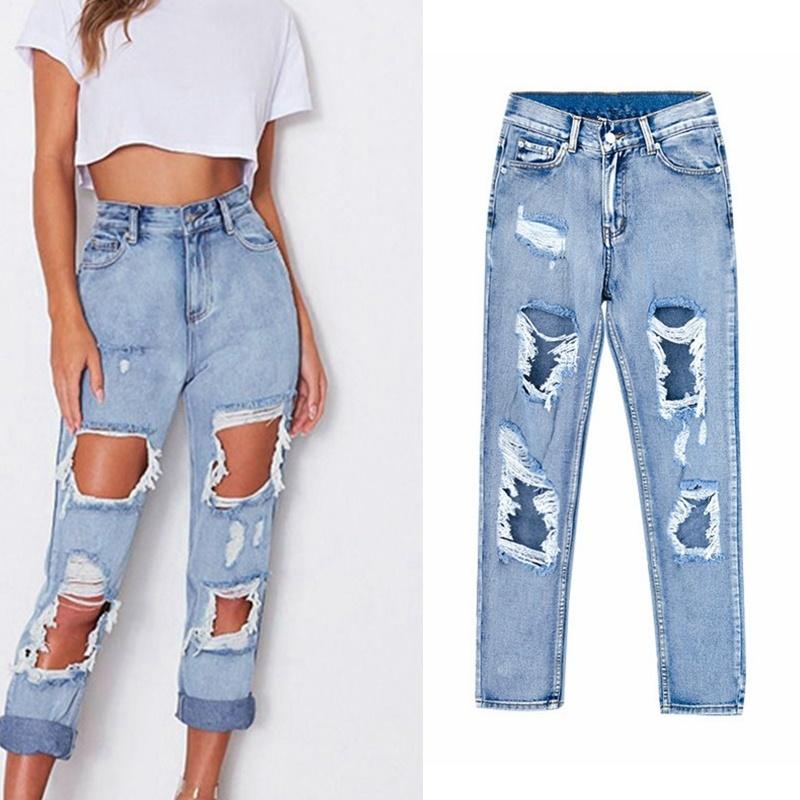 New Fashion Casual Ripped Jeans for Women Slim Fit High Waist Female Hole Broken Denim Pants Solid Color Trousers Plus Size, Blue
New Fashion Casual Ripped Jeans for Women Slim Fit High Waist Female Hole Broken Denim Pants Solid Color Trousers Plus Size, Blue
