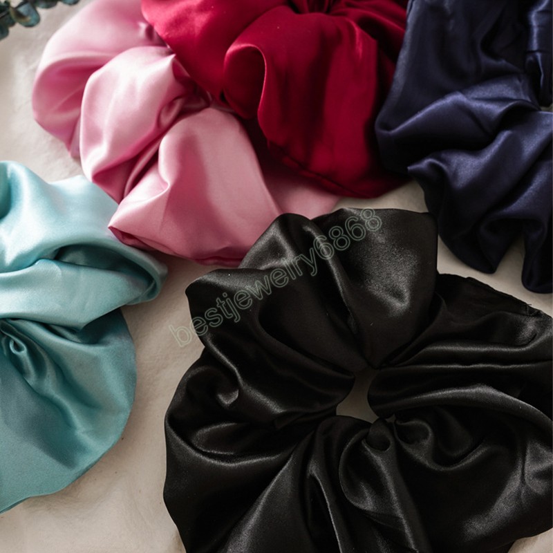 Satin Silk Solid Color Oversized Scrunchies Leopard Floral Print Elastic Hair Bands Rings Women Girls Headband Hair Accessories