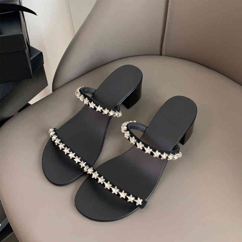 Sandals new Sydney star Rhinestone single shoe square head flat bottom half support sandal with thick heel women, Black star version
Sandals new Sydney star Rhinestone single shoe square head flat bottom half support sandal with thick heel women, Black star version