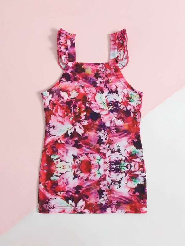 Toddler Girls Allover Floral Print Ruffle Straps Cami Dress SHE
