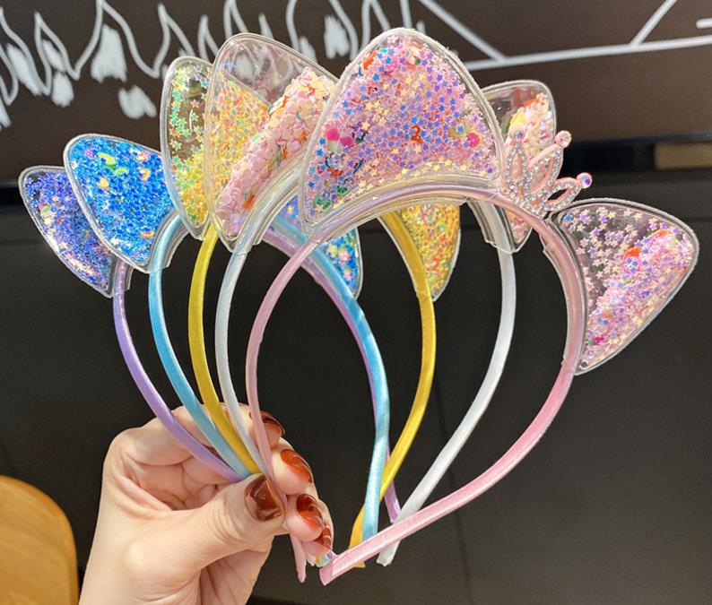 Sequin Cat Ears Headband Transparent Quicksand Hairband Hair AccessoriesFor Girls Children Princess Kitty Party Hair Hoop