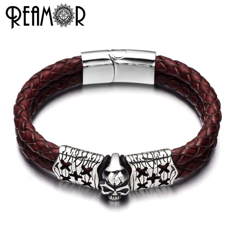REAMOR 316l Stainless Steel Cracked Skull Bracelet Double Layers Genuine Braided Leather Male Bracelets & Bangles Men's Jewelry
REAMOR 316l Stainless Steel Cracked Skull Bracelet Double Layers Genuine Braided Leather Male Bracelets & Bangles Men's Jewelry