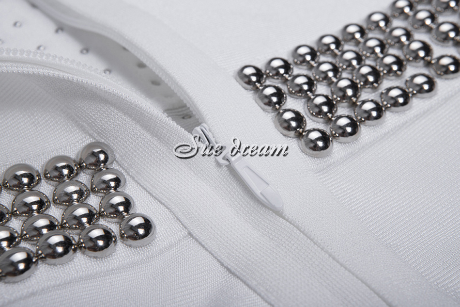 Autumn New Women Sleeveless Turtleneck Neck Bandage Jumpsuit Sexy Bodycon Beading Celebrity Party White Jumpsuits Vestidos T200509