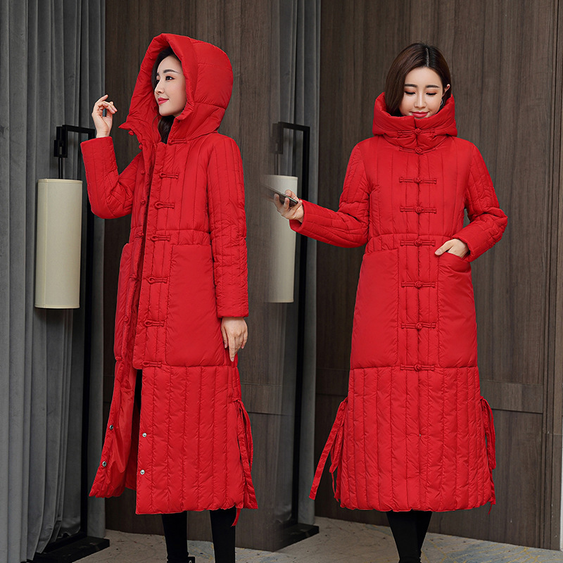Parka winter padded women new over knee thickened large Korean slim down padded jacket printed cold 905 201217