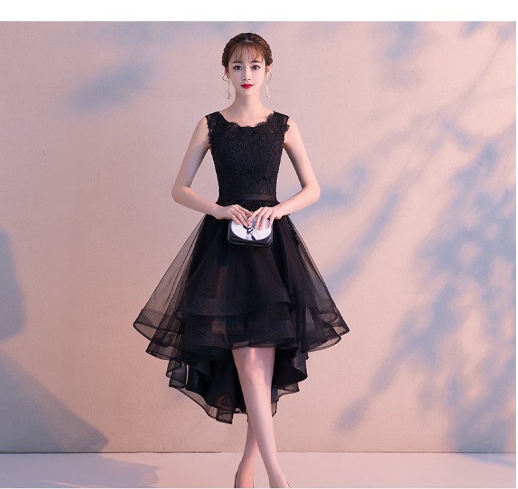 Robe de evening dress soiree Navy Blue O-Neck Sleeveless lace vestido de festa Short Front Long Back Party Dresses