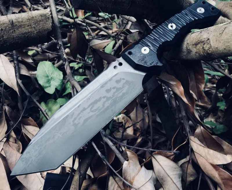 High End Outdoor Survival Straight Knife A2 Grey Titanium Coated Tanto Point Blade Full Tang Black G10 Handle With Kydex