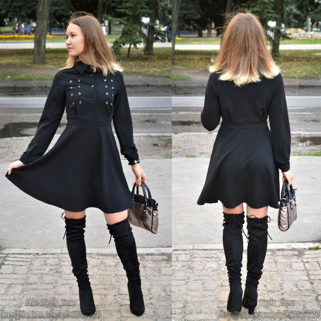 Rosetic Gothic Mini Dress Black Lace-Up Women Autumn Casual Dress A-Line Button Lapel Fashion High Street Preppy Sexy Goth Dress T200320
