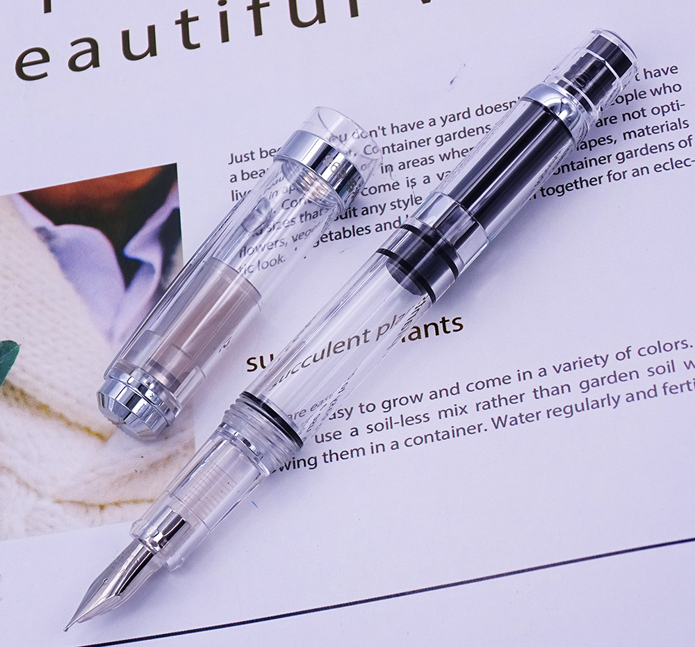 Fountain Pens Wholesale New Wingsung 698 Transparent Piston Wing Sung Ink WritePen Iridium 0.38/0.5mm Gold Silver Clip With Gift Box Office Pen