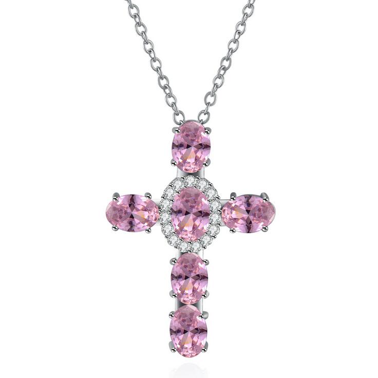 Hip Hop Vintage Jewelry Cross Pendant White Gold Fill Oval Cut Sapphire CZ Dia Christian Jesus Women Wedding Clavicle Necklace Gift