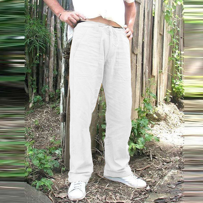 Men's Hemp Casual Pants Vintage Pockets Linen Loose Straight Pant Beach Yoga Gym Drawstring Baggy Trousers Soild Color Plus Size 201110 Z260315