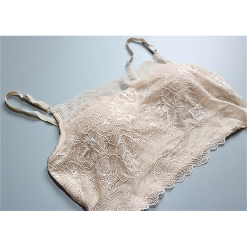 1PC 100% Silk Women's Lace Wireless Bralette Bra Removable Pads Mini Cami Half Cami SG420 201202