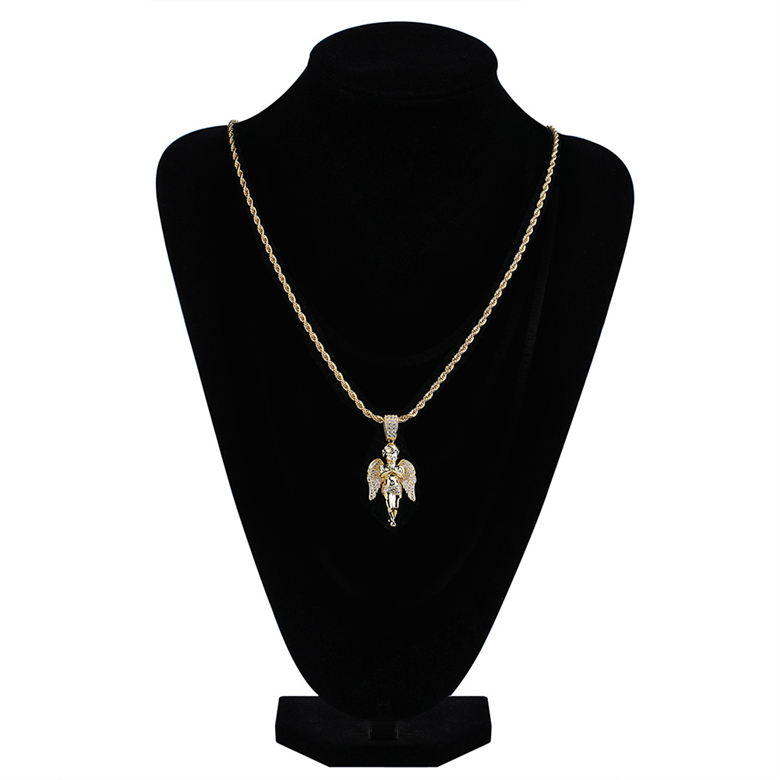 Pendant Jewelry Exquisite Bling Zircon Paved Punk Men Women Necklace Gold Plated Pray Angel Hip Hop Necklaces Wholesale LN074 Free shipping Free shipp
