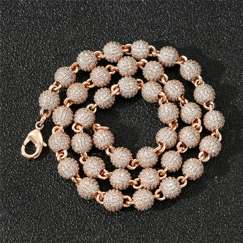 Mens Street Hip Hop 8mm 7-24inch Gold Sier Colors Bling CZ Round Beads Chain Necklace Bracelet Jewelry