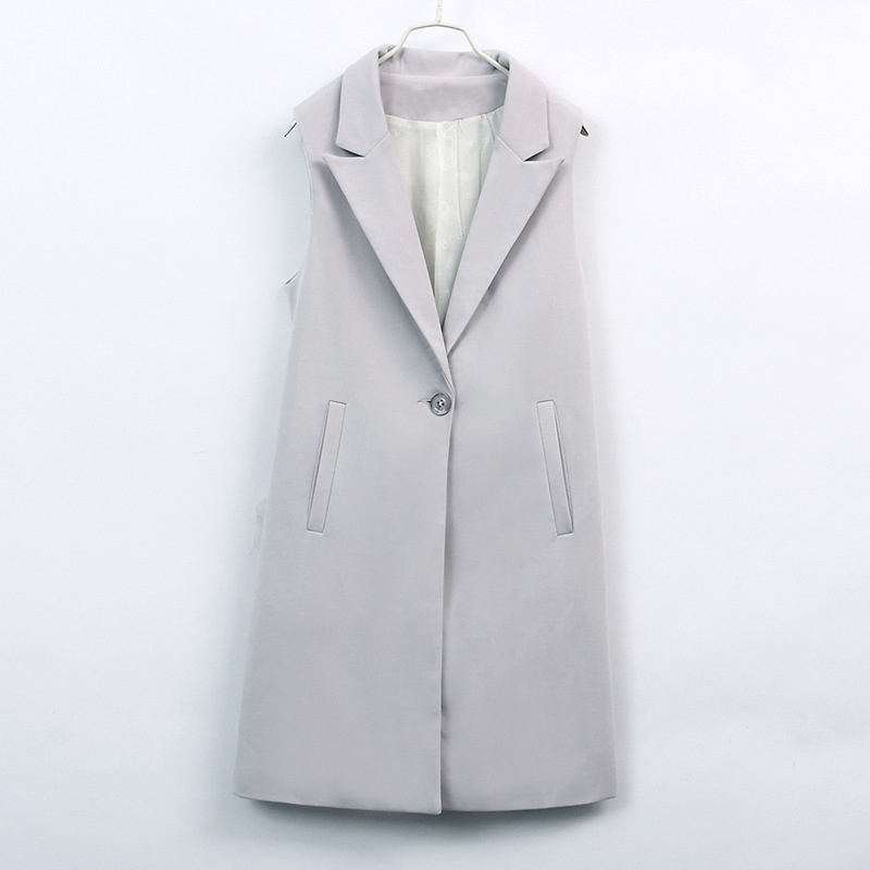 Sungtin Classic Women Long Blazer Vest Elegant Office Lady Coat Female Waistcoat Causal Suits Sleeveless Jacket Plus Size 201211
