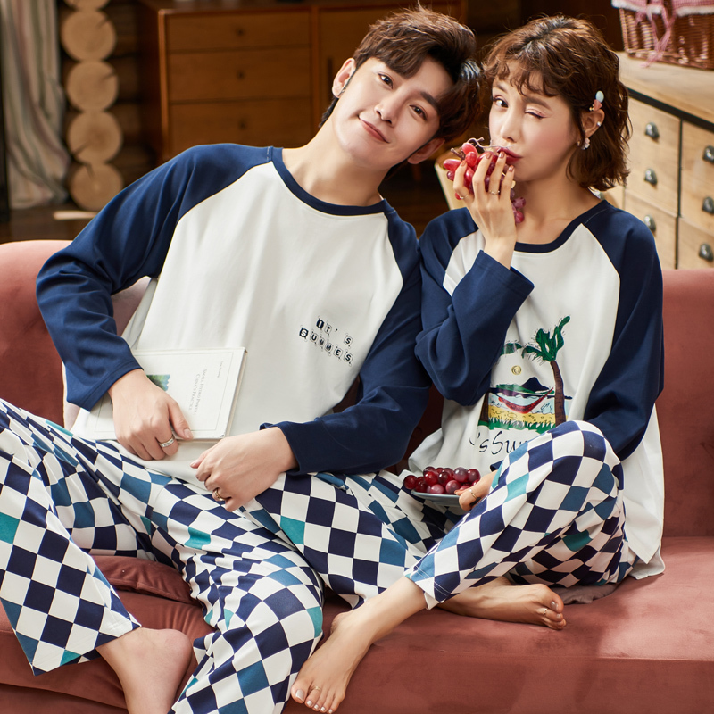 Couple Loungewear Pijama Autumn Winter New Fashion Couples Pajamas Men and Women Matching 100%Cotton Sleepwear Pajama Set Couple 201023