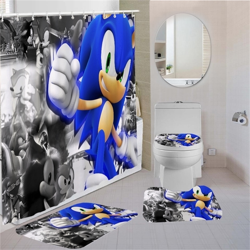 3/4 Pieces Sonic Shower Curtains Sets Carpet Toilet Mat Bathroom Shower Curtain 3D Printing Bathroom Non-slip Waterproof Set LJ201128
3/4 Pieces Sonic Shower Curtains Sets Carpet Toilet Mat Bathroom Shower Curtain 3D Printing Bathroom Non-slip Waterproof Set LJ201128