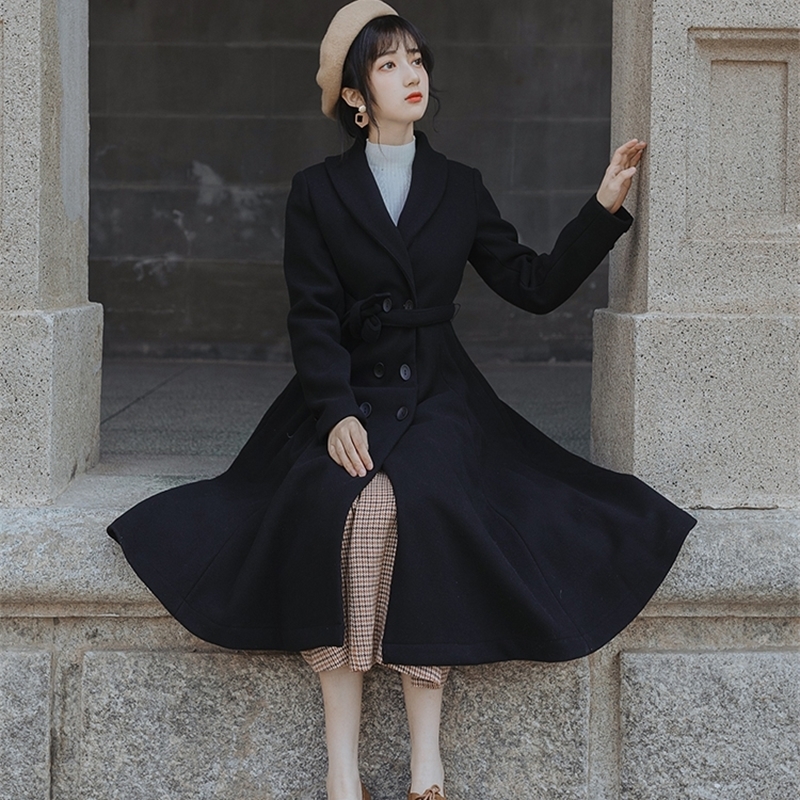 French retro Hepburn little woolen coat girl students' thick woolen coat 201103