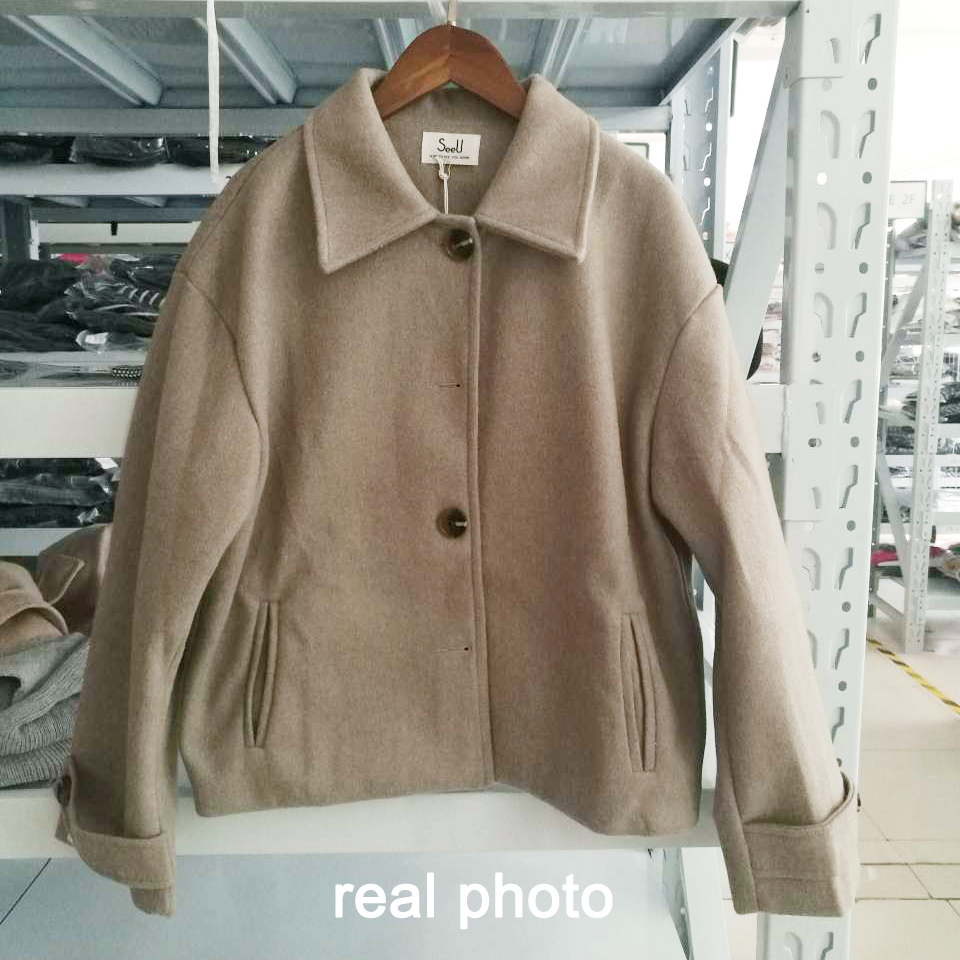 SHENGPALAE New Fashion Autumn Lapel Single Breasted Solid Coat Women Short Loose Casual Streetwear Tide Manteau Femme FV484 201216
