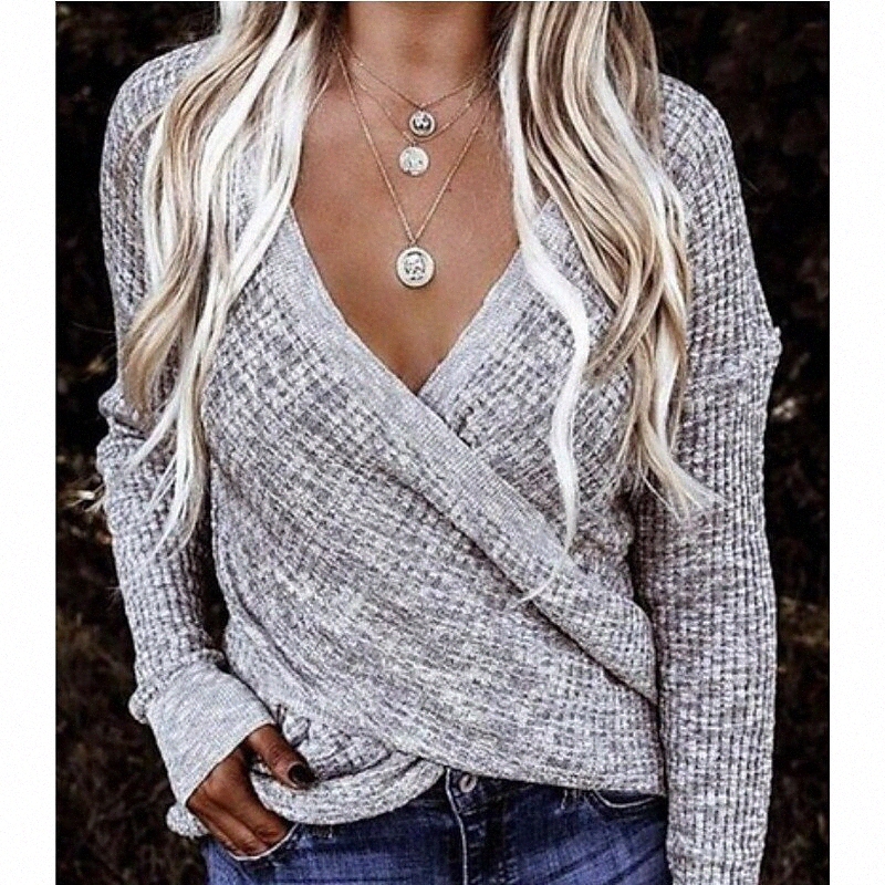 

women's Pullover Sweater Criss Cross Knitted Solid Color Leopard Stylish Casual Long Sleeve Sweater Cardigans V Neck Fall Winter Gray Light gray / Hol 68Vz#