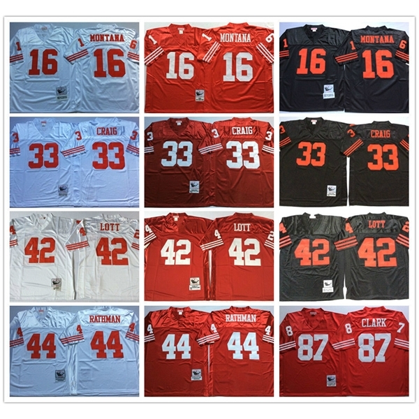 NCAA Vintage Retro #16 Joe Montana Shirt 33 Roger Craig 44 Tom Rathman 87 Dwight Clark 42 Ronnie Lott Stitched Football Jerseys, As picture
NCAA Vintage Retro #16 Joe Montana Shirt 33 Roger Craig 44 Tom Rathman 87 Dwight Clark 42 Ronnie Lott Stitched Football Jerseys, As picture