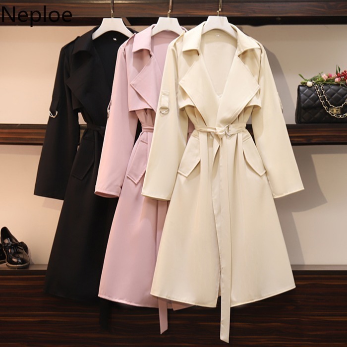 Neploe Long Coat Women Plus Size 2020 New Arrival Autumn Korean Trench Solid Loose Outerwear Ropa Mujer Classic Windbreaker T200828