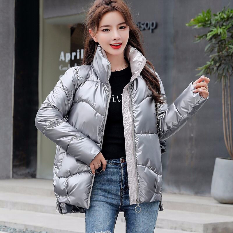 Yzeqi Autumn Winter Women's Coats Fashion Glossy Warm Jacket Stand Collar Parkas Women Casual Shinny Padded Cotton Parkas 201019