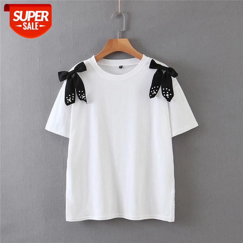 HSA 2020 Summer Loose Women Bow Beaded T-Shirt Casual O-neck Short Sleeve Top Tees harajuku T-shirt Women T-shirt Female Tops #4c5z, White
HSA 2020 Summer Loose Women Bow Beaded T-Shirt Casual O-neck Short Sleeve Top Tees harajuku T-shirt Women T-shirt Female Tops #4c5z, White