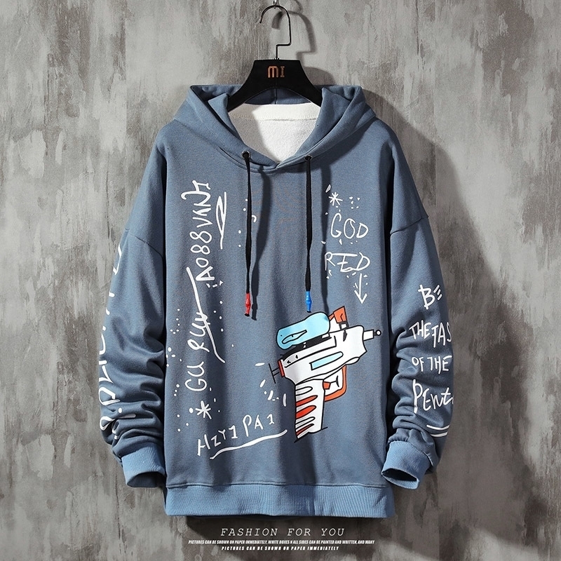 Cool Print hoodies men water pistol print Pullover Sweatshirts Hoodies Men Hipster Streetwear Hoodie Tops 201020