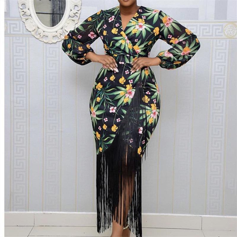 Elegant Floral Print Split Maxi Dresses Women Autumn Deep V Neck Puff Sleeve Party Dress Ladies Sexy Plus Size Slim Dress Belt, As picture 
Elegant Floral Print Split Maxi Dresses Women Autumn Deep V Neck Puff Sleeve Party Dress Ladies Sexy Plus Size Slim Dress Belt, As picture
