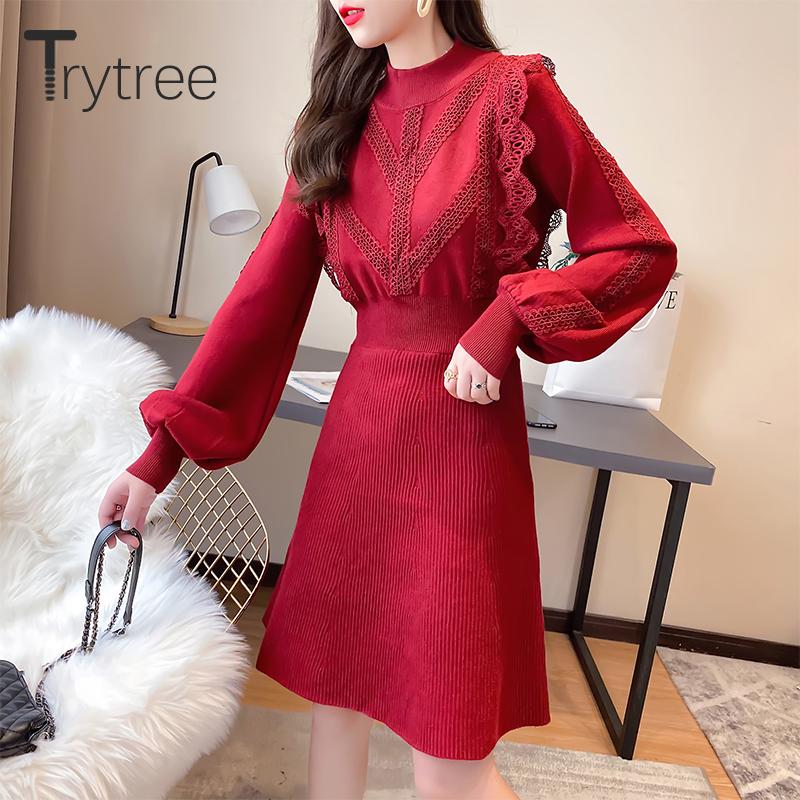 Trytree 2020 Autumn Winter Women Dress Casual Elastic Knitting Lace Dress Turtleneck Puff Sleeve Solid 2 Color Office Lady, Black
Trytree 2020 Autumn Winter Women Dress Casual Elastic Knitting Lace Dress Turtleneck Puff Sleeve Solid 2 Color Office Lady, Black