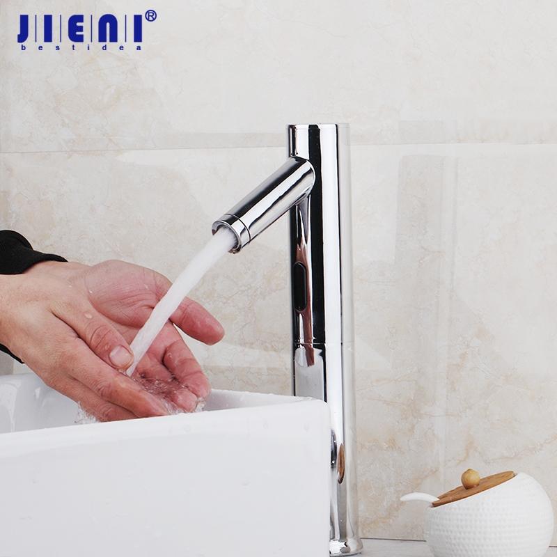 JIENI Automatic Hands Touch Free Sensor Modern Design Faucet Bathroom Sink Tap Cylindrical Basin Mixer Tap Faucet