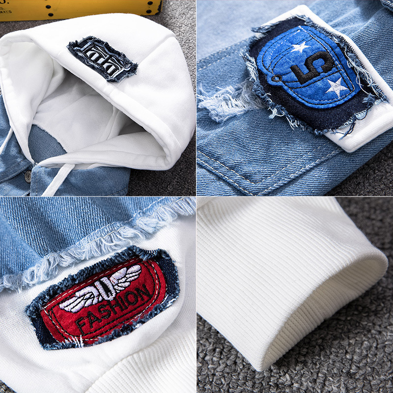 Mens Denim Jacket Hooded Trendy Fashion Hip Hop Streetwer Ripped Denim Jacket Men Jeans Jacket Cowboy Coats Man Clothing 201218
