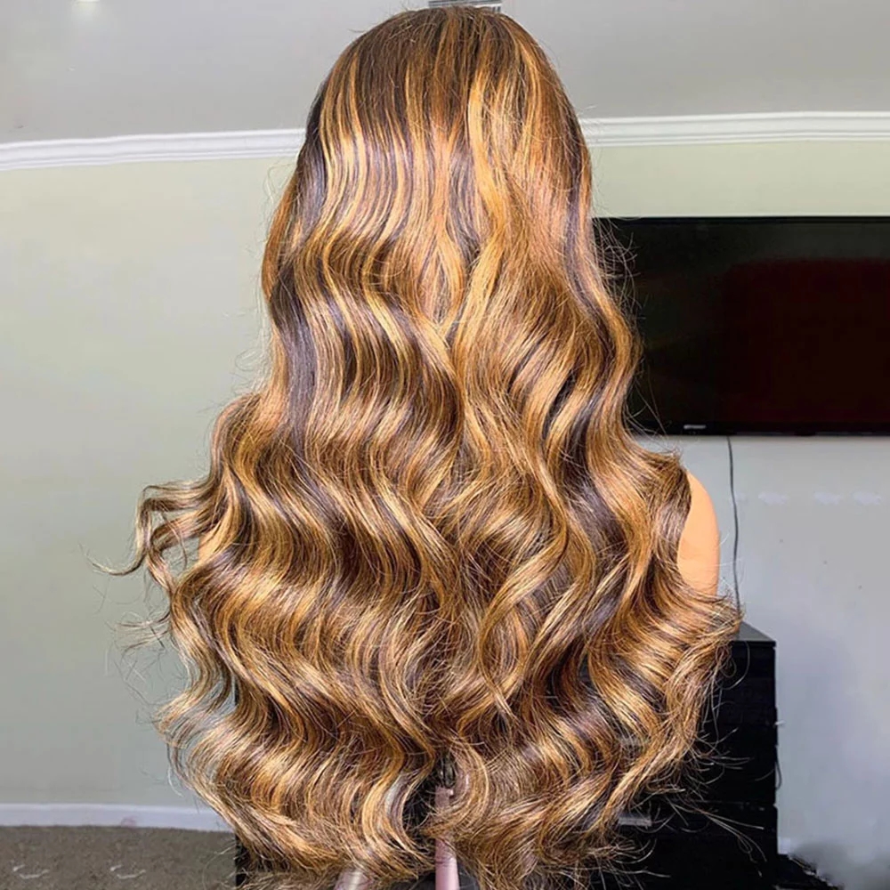 Highlight brazilian HD Transparent frontal Wig body wave Remy Ombre Honey Blonde And Brown well balayaged lace front Wigs full natural 150% diva1