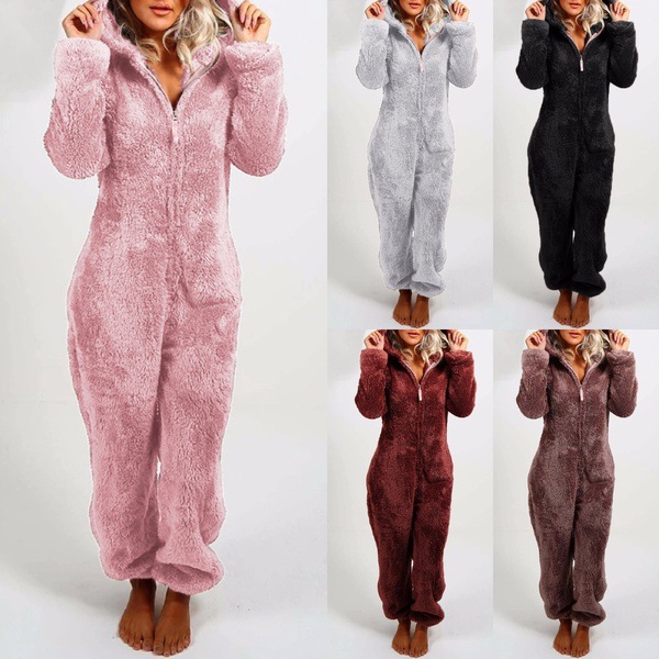 Women Thickened Plush Jumpsuit 2021 New Womens Rompers Women Solid Color Warm Hooded Pajamas Women Soft Wear Pajamas, Gray
Women Thickened Plush Jumpsuit 2021 New Womens Rompers Women Solid Color Warm Hooded Pajamas Women Soft Wear Pajamas, Gray