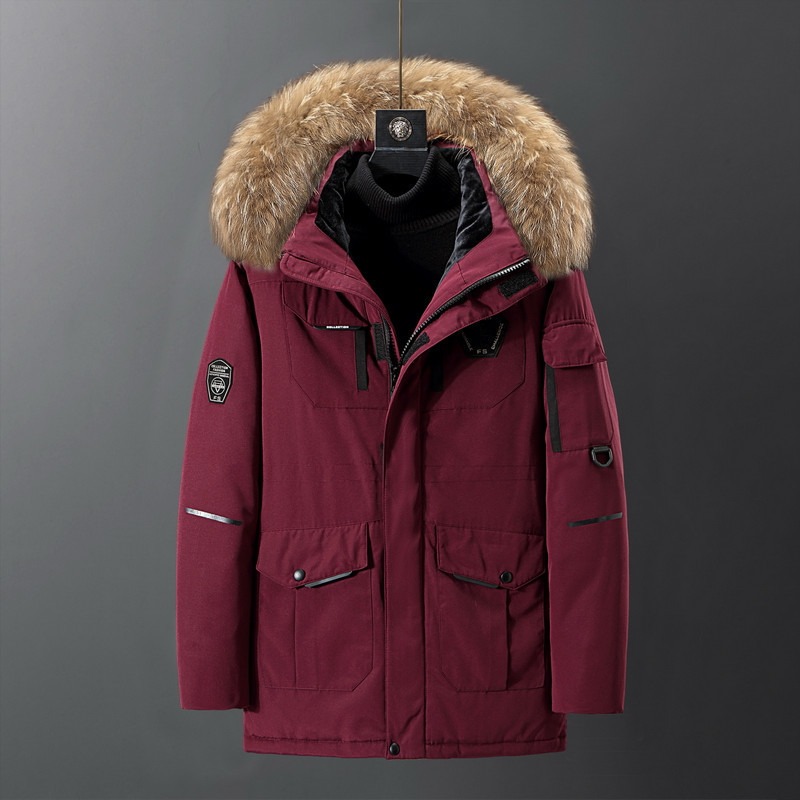 -30 Degree Men's Winter Down Jacket Warm Hooded White Duck Down Anorak Men Parka Mid Long Fur Collar Coat Waterproof Jacket Male 201128