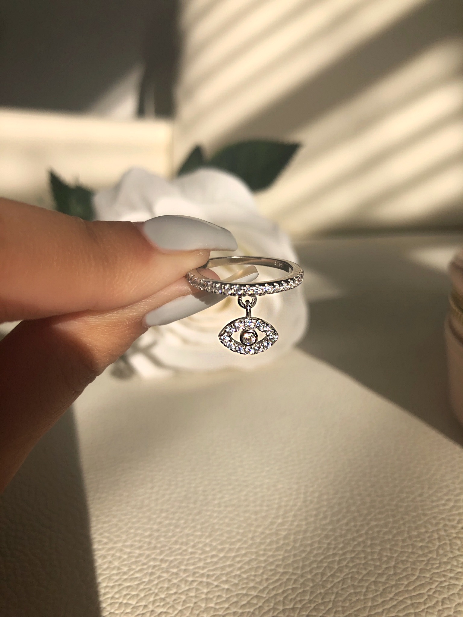 Simple Fashion Jewelry 925 Sterling Silver Angle Eye Eternity Ring Pave White Sapphire CZ Diamond Gemstones Women Wedding Band Ring Gift