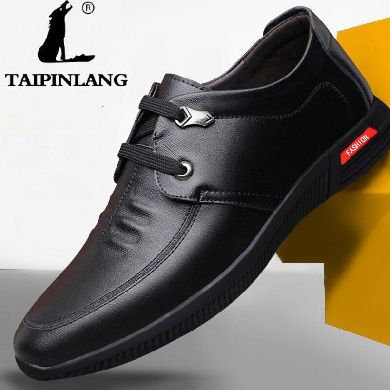 ACEBUY2 New Business Dress Genuine Leather Shoes Men's Shoes British Casual Flat1, Black
