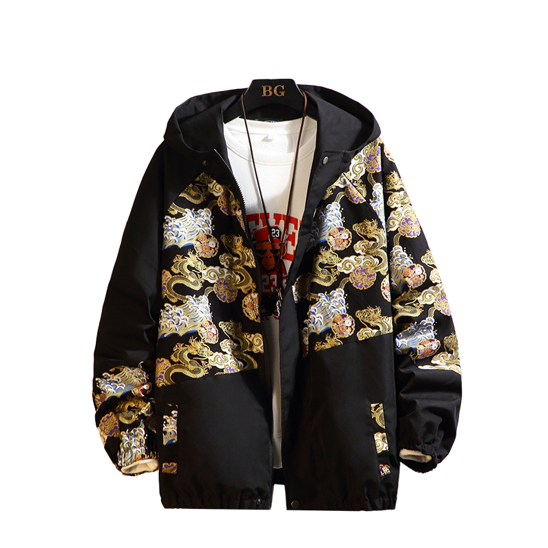 Men Jacket Dragon Hip Hop Jacket Male Casual Fashion Hooded Jacket Harajuku Outerwear Spring Autumn Youth Oversize 5XL 201127