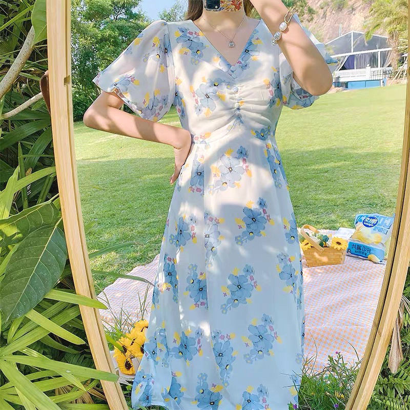 Summer in Floral Chiffon Printing Dressed Puff Fairy Elegant Korean Style Sweet Dress New Arrival 2021 1xy7, Blue
Summer in Floral Chiffon Printing Dressed Puff Fairy Elegant Korean Style Sweet Dress New Arrival 2021 1xy7, Blue