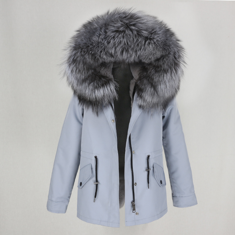 OFTBUY Navy Parka Winter Jacket Coat Women Real Fur Coat Parkas Natural Raccoon Fur Collar Hooded Warm Soft Faux Fur Liner 201217