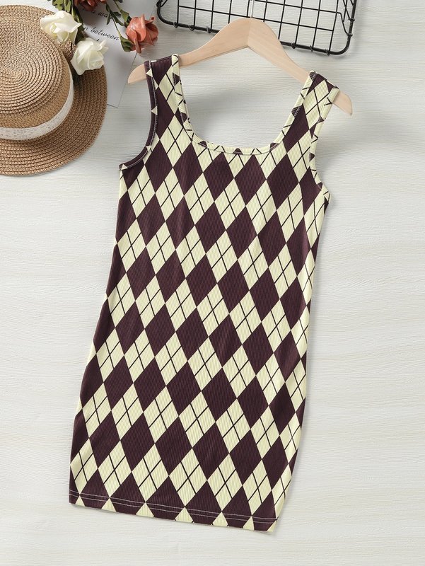 Girls Argyle Print Tank Dress SHE